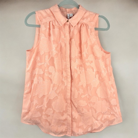 Elle Tops - Elle Floral Dusty Rose Peach Sleeveless Blouse Floral Jacquard Weave Lace Small